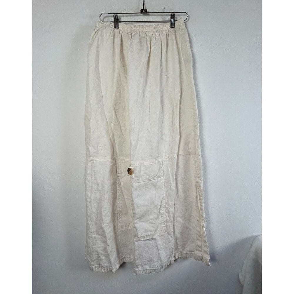 Blue Fish Womens Linen Maxi Skirt Elastic Waist With Front Pocket Ivory Size 2